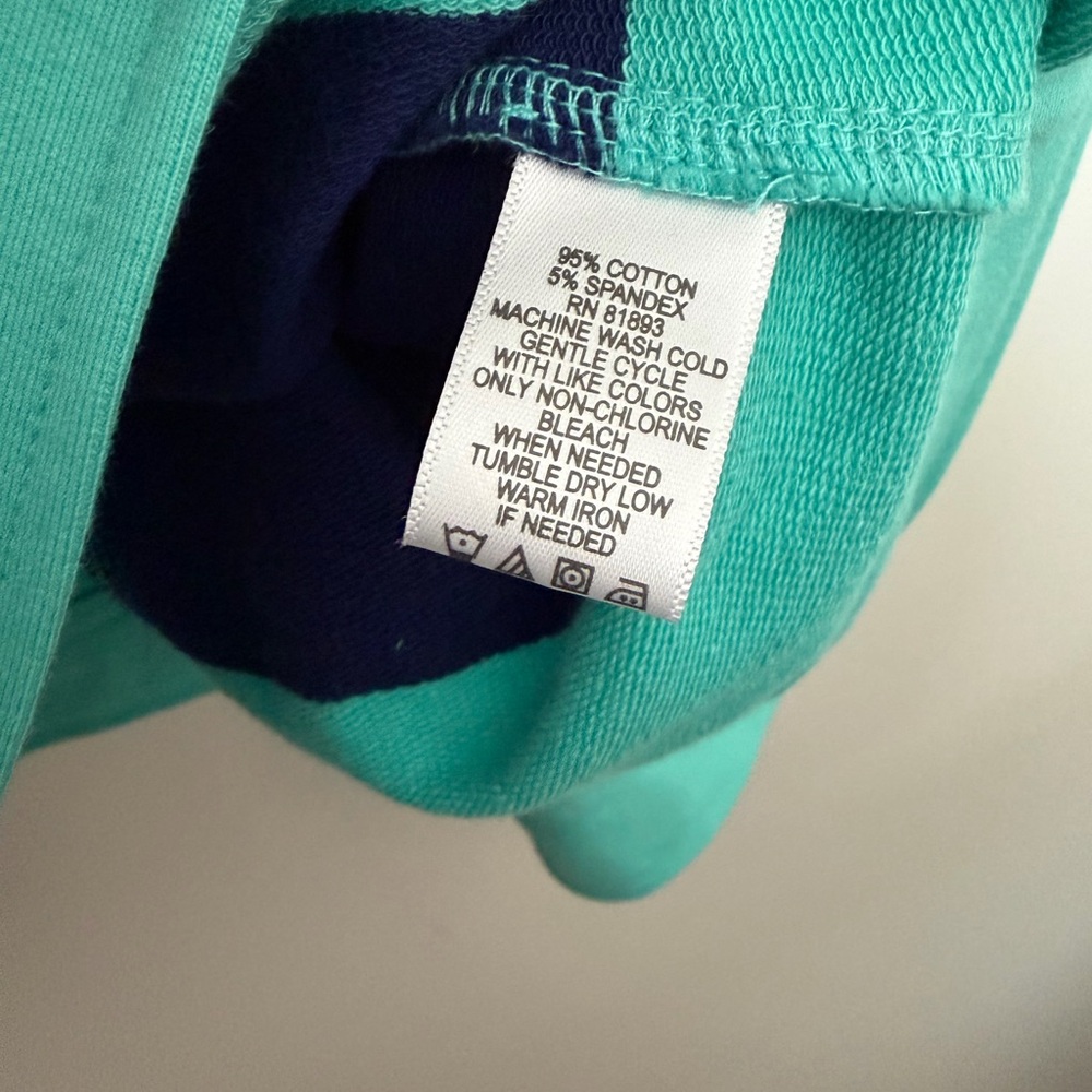 Rugby Striped Cotton Blend Knit Turquoise and Navy Striped Jacket - Picture 6 of 6
